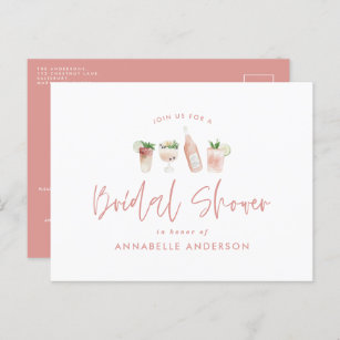 Cartão Postal De Convite chá de panela moderno na moda cor-de-rosa feminino