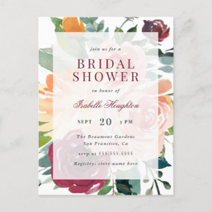 Cartão Postal De Convite Chá de panela Primavera de Flores de Aquarela Mode