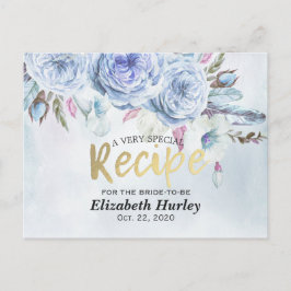 Cartão Postal De Convite Chá de panela Receita de Aquarela Floral e Penas