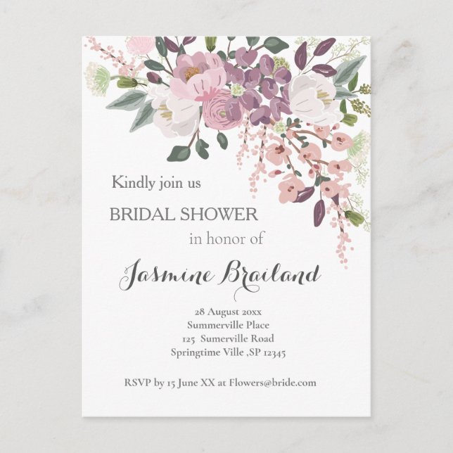 Cartão Postal De Convite Chá de panela rosa Primavera (Frente)