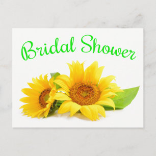 Cartão Postal De Convite Chá de panela Sunflower Amarelo Verde Flor