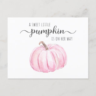 Cartão Postal De Convite Chá Virtual de Bebê Pumpkin Pink Watercolor
