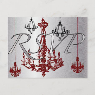 Cartão Postal De Convite Chandelier Vermelho e Preto - Placa RSVP