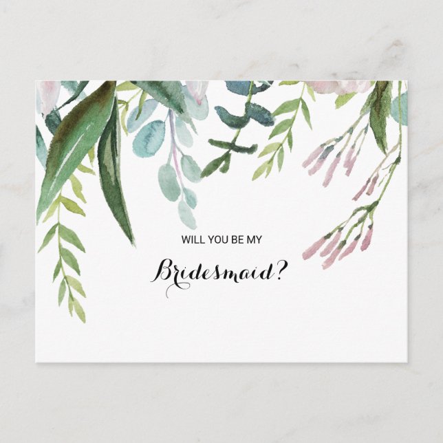 Cartão Postal De Convite Charming Tropical Floral & Greenery Bridesmaid (Frente)