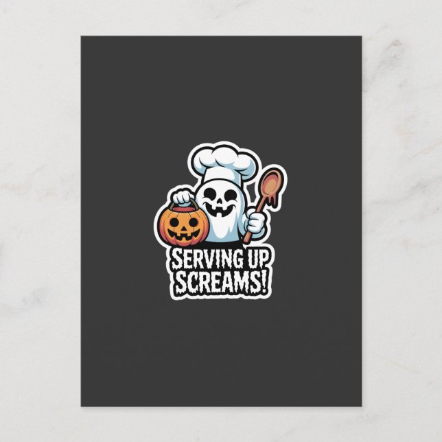 Cartão Postal De Convite Chef Boo – Spooky Cute Halloween Ghost Spoon (Frente)