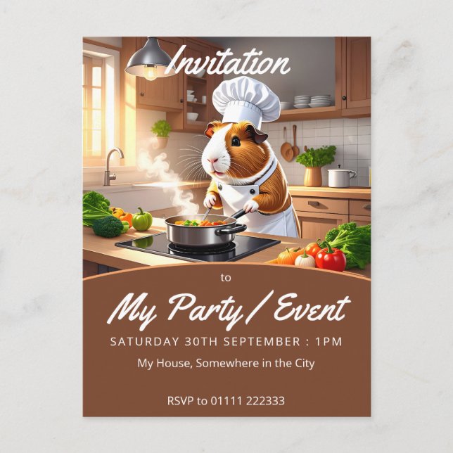 Cartão Postal De Convite Chef de Suíno-guinchado (Frente)