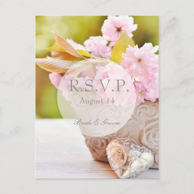 Cartão Postal De Convite Cherry Blossoms-Pink Flowers Casamento RSVP (Frente)