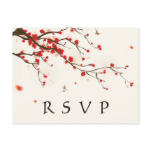 Cherry Blossoms Watercolor Floral Wedding RSVP