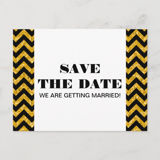 Cartão Postal de Convite Chevron Glitter Save the  (Frente)