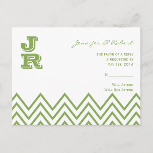 Cartão Postal De Convite Chevron verde moderno que Wedding RSVP