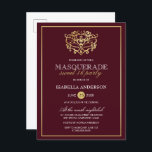 Cartão Postal De Convite Chic Burgundy Red & Dourado Mascarada Doce 16 Part<br><div class="desc">Chic Burgundy Red & Dourado Mascarada Doce de 16 Festas com Cartões Postais. Apresentando uma máscara de folha de ouro falsa no topo contra um fundo vermelho burgundy. Perfeito para uma festa de aniversário 16 moderna,  mas elegante!</div>