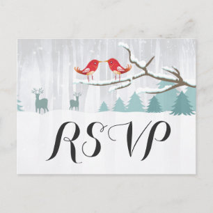 Cartão Postal De Convite Chic Festa de Neve Maravilhosa Pássaro Cervo Casam