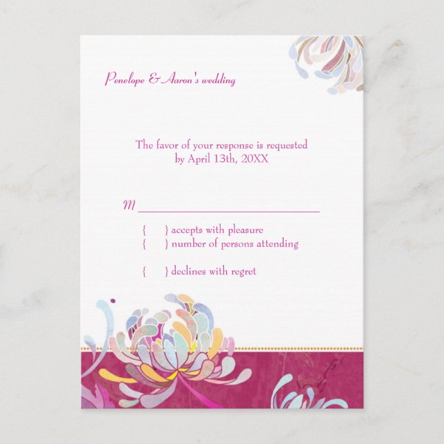 Cartão Postal De Convite Chic Floral Fuchsia Wedding RSVP (Frente)