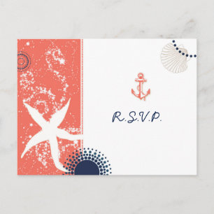 Cartão Postal De Convite Chic Starfish n Beach Sand Nautical Wedding RSVP