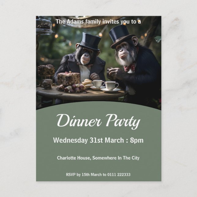 Cartão Postal De Convite Chimpanzés Tea Party (Frente)