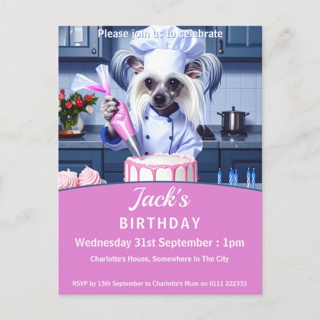 Cartão Postal De Convite Chinese Crested Birthday Party (Frente)