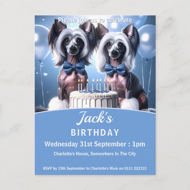 Cartão Postal De Convite Chinese Crested Birthday Party (Frente)