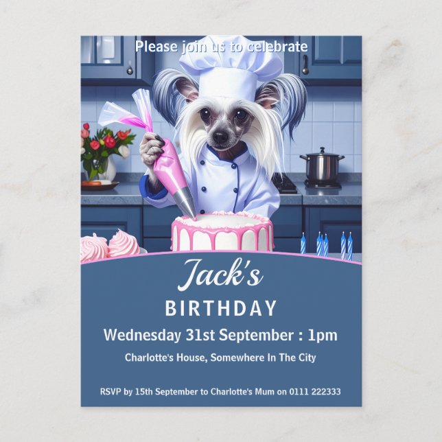 Cartão Postal De Convite Chinese Crested Birthday Party (Frente)