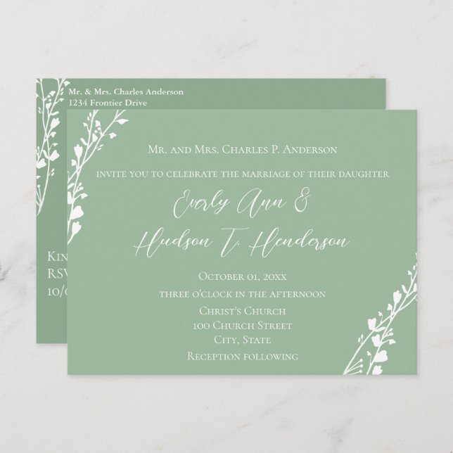 Cartão Postal De Convite Christian Wedding Floral Green e Blue (Frente/Verso)