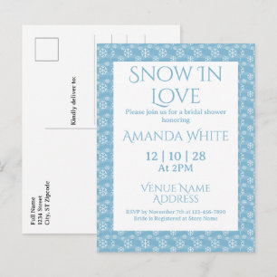 Cartão Postal De Convite Chuva de Amor Floco de Neve Azul Chá de Noiva