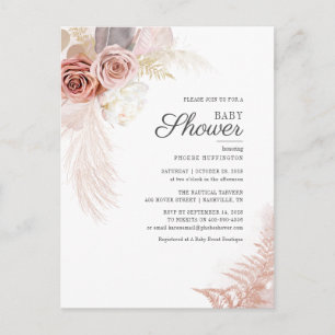 Cartão Postal De Convite Chuva de Bebê Pampas Grama Boho Terracota Floral