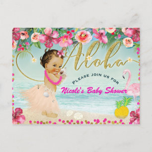 Cartão Postal De Convite Chuva de Bênçãos Baby Shower Festa Havaiana Praia