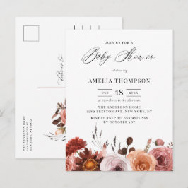 Cartão Postal De Convite Chuva de Flores Boho Aquarela Chuveiro de Bebê Out