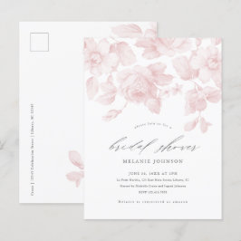 Cartão Postal De Convite Chuva de Noiva Floral Elegante em Rosa