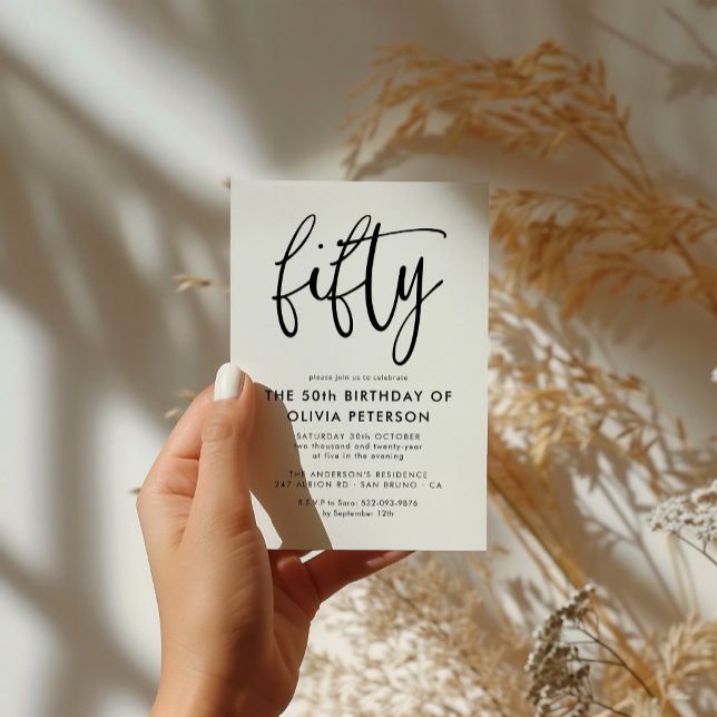 Cartão Postal De Convite Cinquenta | Moderna 50ª Festa de aniversário Preta (Criador carregado)