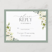 Cinza Branca Casamento Floral de Aquarela Verde RS