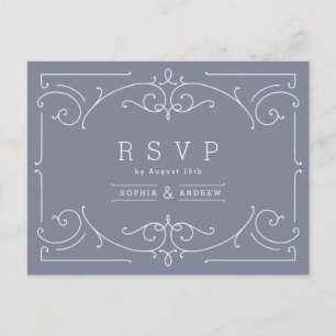 Cartão Postal De Convite Cinza elegante, casamento vintage clássico RSVP