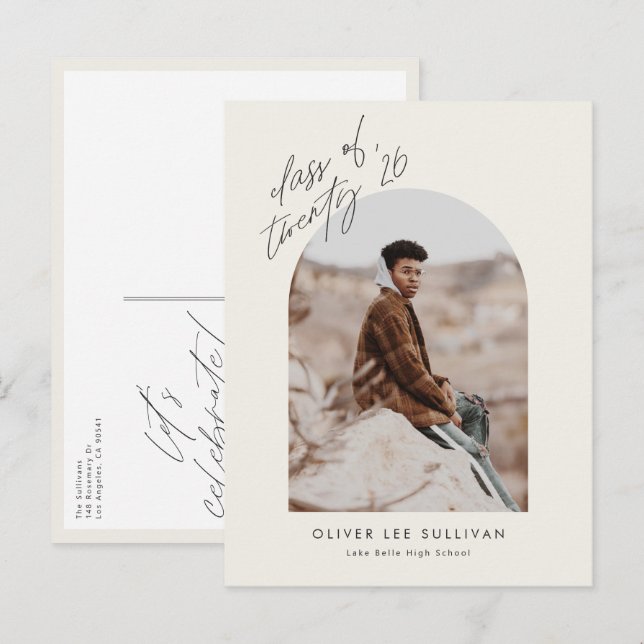 Cartão Postal De Convite Classe Boho de Graduação de Foto em Arch 2025 (Frente/Verso)