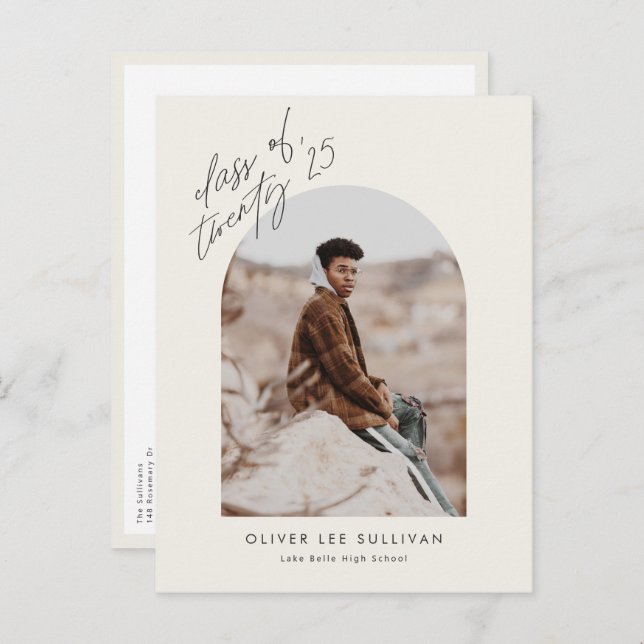 Cartão Postal De Convite Classe Boho de Graduação de Foto em Arch 2025 (Frente/Verso)