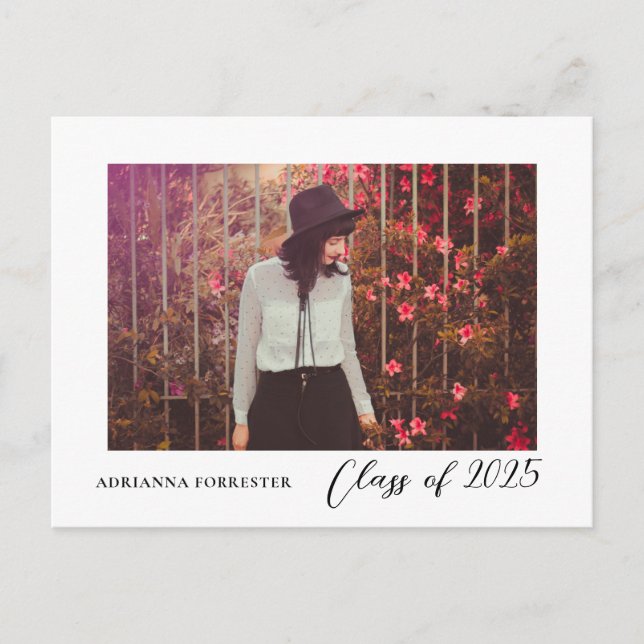 Cartão Postal De Convite Classe De Elegante De Fotos Do Formando De Script  (Frente)