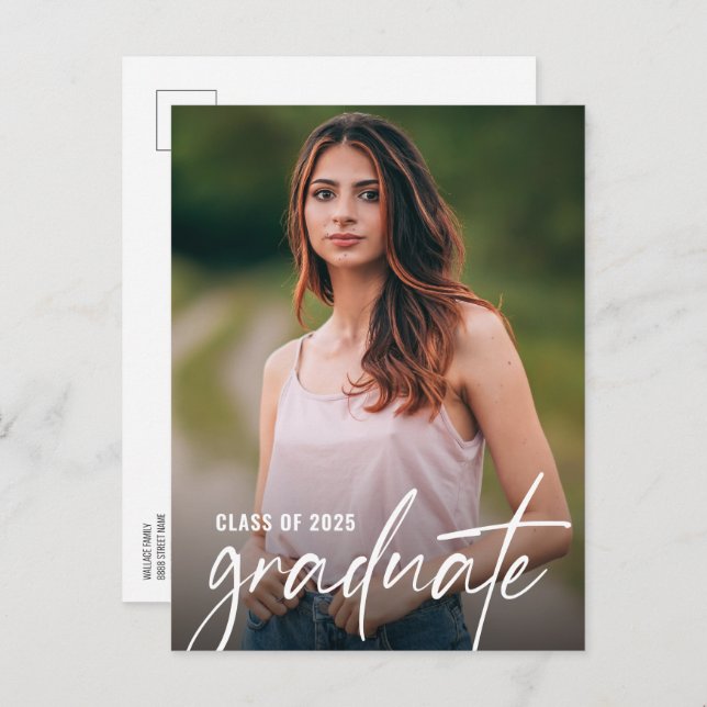 Cartão Postal De Convite Classe de Foto do Formando Clássico do Personaliza (Frente/Verso)