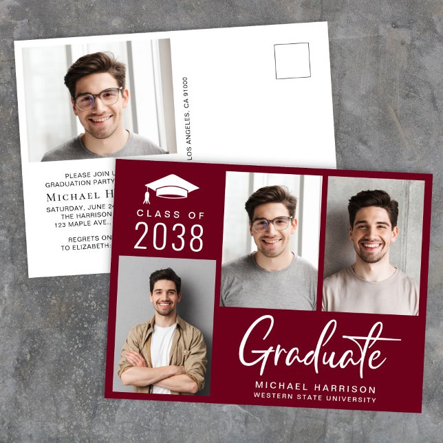 Cartão Postal De Convite Classe de Foto Moderna de Festa de formatura 2025 (Modern Photo Graduation Party Invitation Postcard)