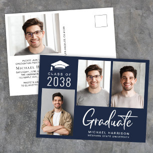 Cartão Postal De Convite Classe de Foto Moderna de Festa de formatura Azul