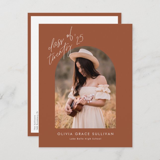 Cartão Postal De Convite Classe Terracotta de Graduação em Foto em Arch 202 (Frente/Verso)