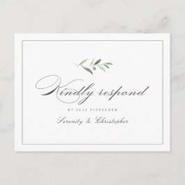 Cartão Postal De Convite Clássico Elegance Script Greenery casamento RSVP I