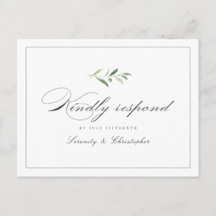 Cartão Postal De Convite Clássico Elegance Script Greenery casamento RSVP I