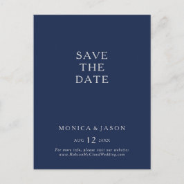 Cartão Postal De Convite Clássico Minimalista Azul Marinho Prateado Save Th