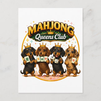 Cartão Postal De Convite Clube das Rainhas do Mahjong Dachshunds Fofos