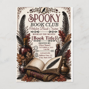 Cartão Postal De Convite Clube de Leitura Assombrado Gótico Vintage Hallowe