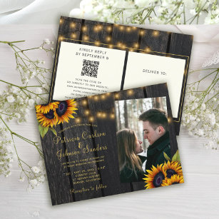 Cartão Postal De Convite Código QR: casamento de girassol russo, tudo em um