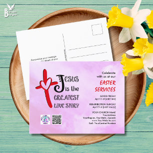 Cartão Postal De Convite Código QR do Logotipo JESUS MAIOR HISTÓRIA DE AMOR