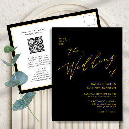 Cartão Postal De Convite Código QR Preto Elegante Dourado Tudo Em Um Casame