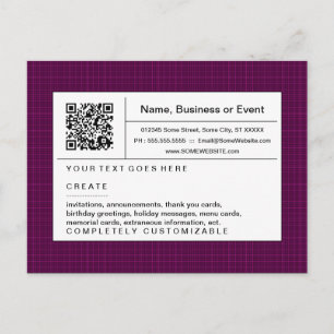 Cartão Postal De Convite código QR refinado: xadrez magenta