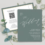 Cartão Postal De Convite Código QR Verde Sage - Tudo em um casamento modern<br><div class="desc">Sage Green Modern Script QR Code, Tudo Em Um Simples Cartão De Convite De Casamento. Celebre o seu dia especial com esta elegante e bela carta de convite para casamento para embelezar a sua ocasião especial. Todos os textos estão pré-organizados para que você personalize fácil e rapidamente com seus próprios...</div>