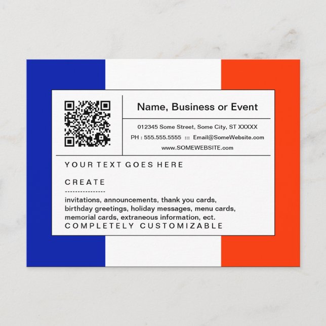 Cartão Postal De Convite código refinado de QR: france (Frente)