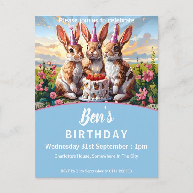 Cartão Postal De Convite Coelhos Bash de Aniversário (Frente)